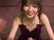 Hitomi Fujihara Dressed Up In Purple Glitter Sucking Dick