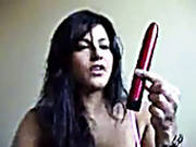Lewd And Hot Webcam Brunette Called Sunny Leone Sucks Red Sex Toy