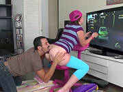 Horny Lizzie Rhodes Plays Playstation And Gets Pounded