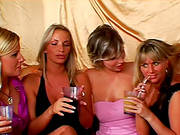 Well-dressed Party Girls Sip Wine Then Strip Naked And Fuck