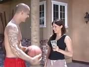 Brunette Babe Olivia Alize Pleases A Basketball Players Prick In The Sunshine