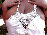 Big Breasted Brunette Leanne Crow Grabs Her Melons With Her White Dress On