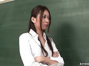 Whorish Japanese Teacher Risa Misaki Shows Her Wet Cunt On The Sex Lesson