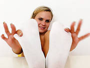 Horny Blondie Barra Brass Gives Foot Job To Dildo