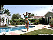 Petite Brunette Kandi Sucking Cock By The Pool