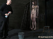 Cici Rhodes In The Small Vertical Cage Getting Her Tits Pulled With Claws