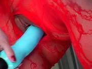 Stunning Sophie Moone Poses In Red Bodysuit And Toys Herself