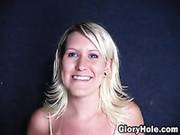 Blonde Brooke S With Tanlined Small Tits Gives Blowjob To Dark Stranger Through The Wall