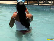 Mouth Watering Brazilian Babe Cristine Castellari Bathes In A Pool And Then Gives A Head