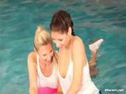 Cute Rachel Evans And Her Hot Friend Playing In The Pool
