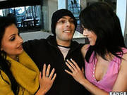 Super Hotties Jennifer Dark, Aletta Ocean And Helena Sweet Seduce Two Guys And Suck Their Dicks
