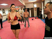 Trashy Sluts Gianna Michaels, Jessica Lynn And Nikki Rhodes Fuck In A Boxing Club Infront Of The Pub