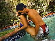 Ardent Brunette Eva Angelina Sucks A Strong Hot Cock In The Pool