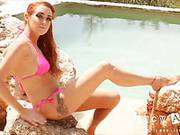 Redhead Chick Lucy Anne Takes Off Bikini Bra And Jumps Into The Cool Water