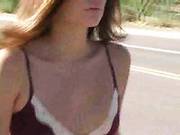 Young Brown Haired Lost Miss Elena Rivera Plays With Her Small Nipples Outdoors