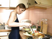 Cute Jap Teen Yuu Mahiru Cooks Meal In Her Bathing Suit