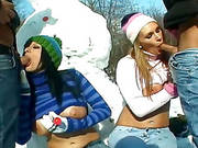 Snow Bunnies Suck And Fuck After Making Snowman