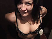 Busty Brunette Sex Doll Pleases Her Freak With Solid Bj In Public Toilet