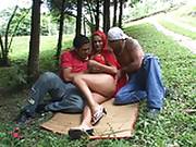 Sexy Red Riding Hood Poked By 2 Big Cocks On Lawn