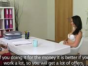 Huge Tits Female Agent Fucks Amateur With Strapon