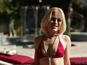 Blonde Girl In Glasses Ash Hollywood Is Stretching Her Wonderful Body Outdoor