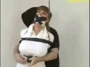 Busty Milf Darla Crane Tape Bondage With Boobs Out