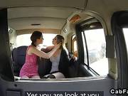Two Lesbians Eat Each Others Pussies In The Back Of A Fake Taxi