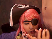 A Japanese Babe In A Pirate Costume Sucks A Guy And Gets A Facial