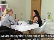 Female Agent Kissing Amateur Babe On Her Casting