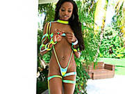 Dark Chocolate Tiffany Taylor Wearing Crotchless Bikini Gives Head Outdoor