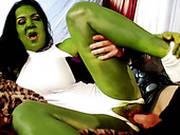 Green Skinned Booty Brunette With Nice Body Gets Drilled Hard