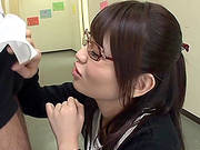 Nerdy Asian Sayuki Kanno Gives A Blowjob To A Guy In A Hall