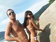 Tanned Latin Girl Having Fun With Pal Outside