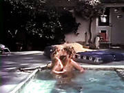 Two Feverish Retro Chicks In Hardcore Ffm Threesome Over The Pool
