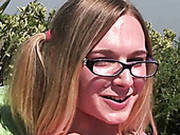 Four Eyed Slutty Shemale Blondie Gets Awesome Blowjob