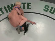 Short Haired Blonde Wins Wrestling Fight And Fucks Asian Girl