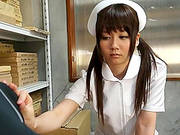 Hottie Asian Nurse Performs An Arousing Handjob To A Horny Colleague.