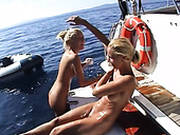Tanned Busty Blondies With Smooth Asses Sophie & Sandy Pose Naked On The Yacht