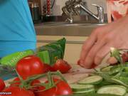 Aletta Ocean And Zafira In The Kitchen Cut Vegetables