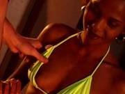 Ebony Slut Stares Into The Camera While Giving A Handjob