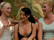 Poor Brunette Girl Gets Pounded By Two Blonde Babes