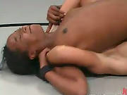 Asian And Ebony Wrestlers Fighting For Domination And Strapon Sex