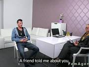 Blonde Female Agent With Glasses Fucks Amateur Guy