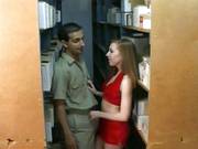 Skinny Redhead Slut Fucks Three Warehouse Workers