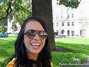 Insatiable Brunette In Yellow Sating Shirt Asked A Random Guy To Fuck Her In Public