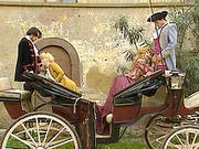 During A Chariot Ride She Gets Fucked And Takes A Load On Her Face
