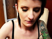 Angular Hungry For Dick Inked Bitch Sits In Her Room And Takes Massive Dick In Her Mouth