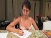 Riley Reid Does Some Writing In A Candid Shoot For Als Scan