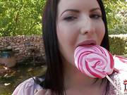 Delicious Well-endowed Brunette Karina Hart Licks Big Pink Lollipop In The Garden