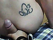 Juicy Four-eyed Chick Plays With His Throbbing Cock